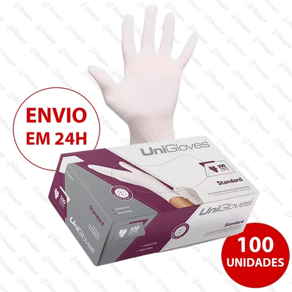 Luva Látex Unigloves 100 unidades Procedimento Descartável com pó Original