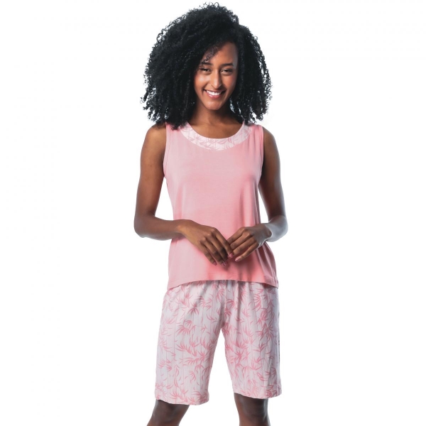 BERMUDOLL FEMININO PUFF REGATA VISCOLYCRA FLORAL ROSA