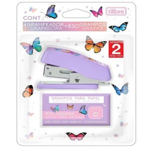 Grampeador mini para 12 fls com 830 grampos rosa 1 un blister