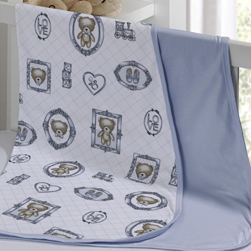 Cueiro Duplo Tecebem Baby Guilherme Malha 100% Algodão Estampado kinder 80cm x 90cm Azul