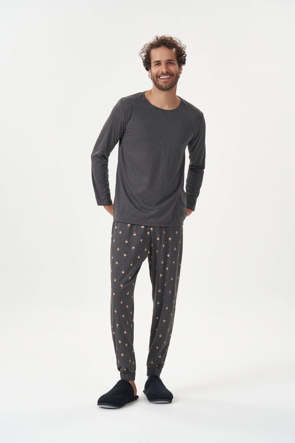PIJAMA MASCULINO COR COM AMOR MANGA LONGA FAMILIA XICARA PLUS SIZE