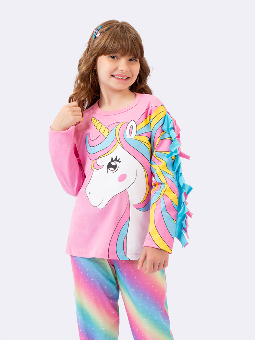PIJAMA FEMININO INFANTIL VEGGI MANGA LONGA UNICORNIO ROSA