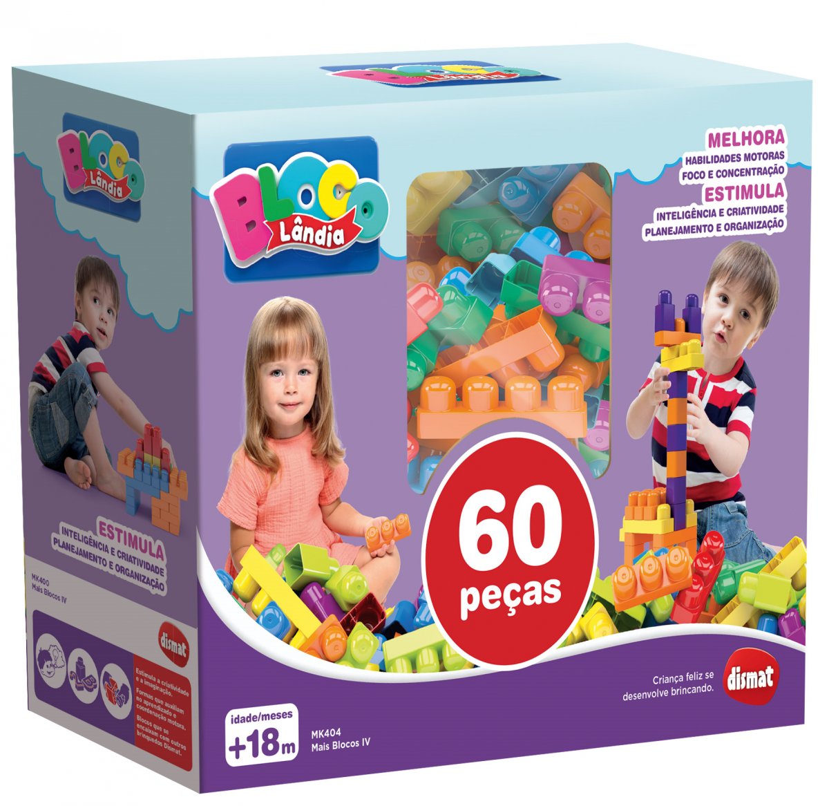 Brinquedo pedagogico blocos montar 60 peças Dismat MK404