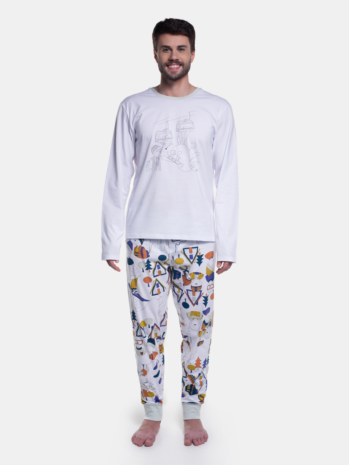 PIJAMA MASCULINO INVERNO SONHART ALGOÃO MANGA LONGA PUNHO BRANCO