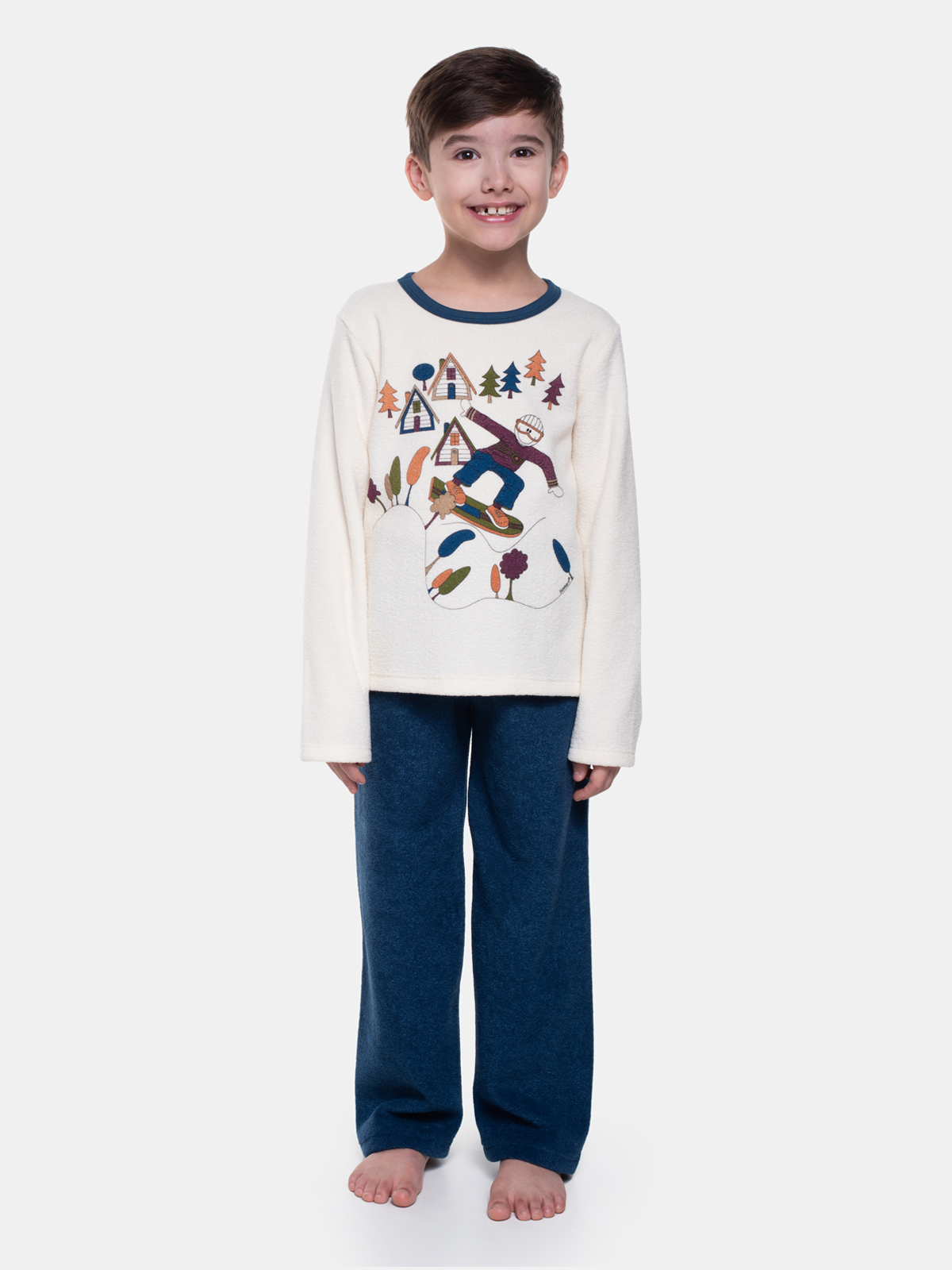 PIJAMA MASCULINO INFANTIL SONHART MANGA LONGA EM PLUSH CREME