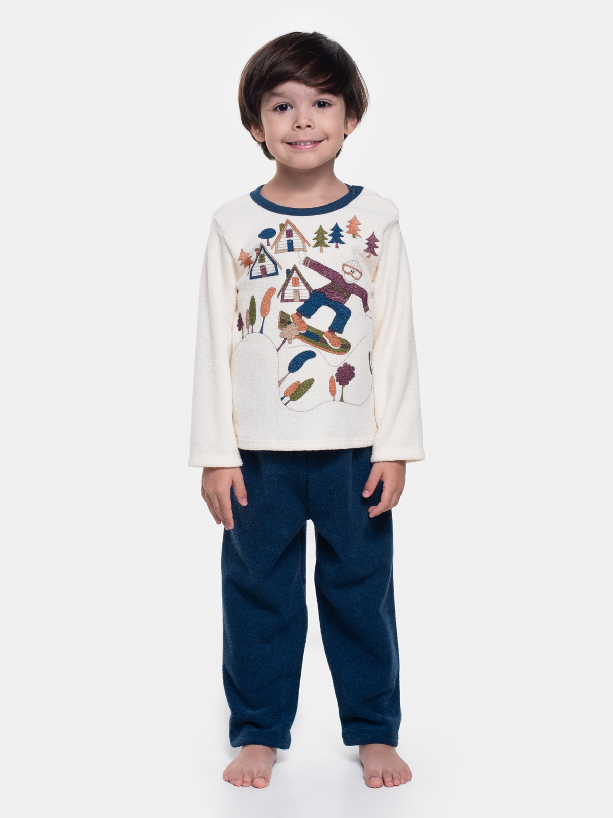 PIJAMA MASCULINO INFANTIL SONHART MANGA LONGA EM PLUSH CREME