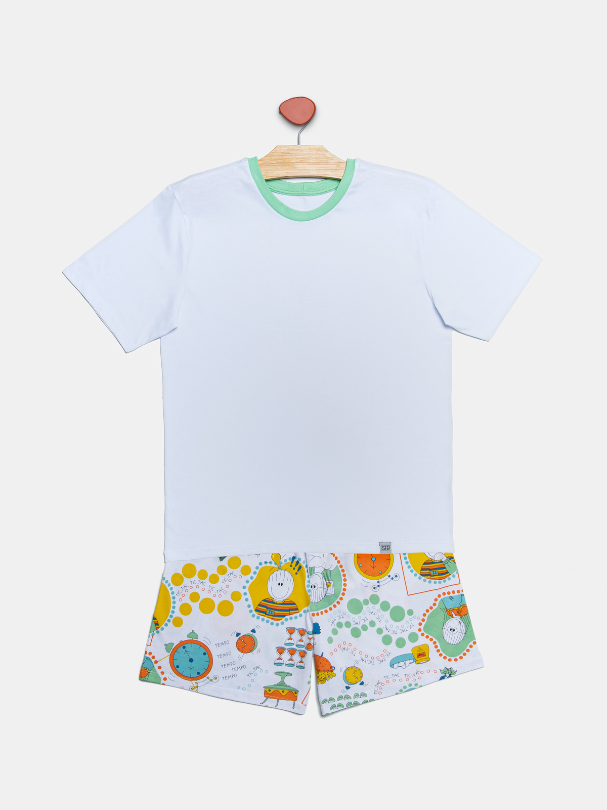PIJAMA MASCULINO INFANTIL SONHART MANGA CURTA COM SHORT ALGODÃO BRANCO