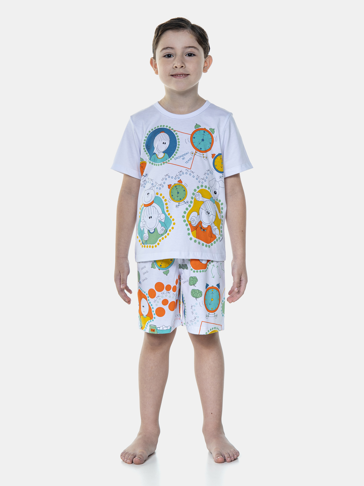 PIJAMA MASCULINO INFANTIL MANGA CURTA BERMUDA ALGODÃO BRANCO