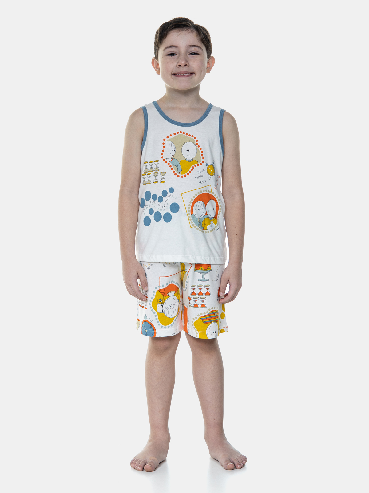 PIJAMA MASCULINO INFANTIL SONHART REGATA E BERMUDA ALGODÃO CREME