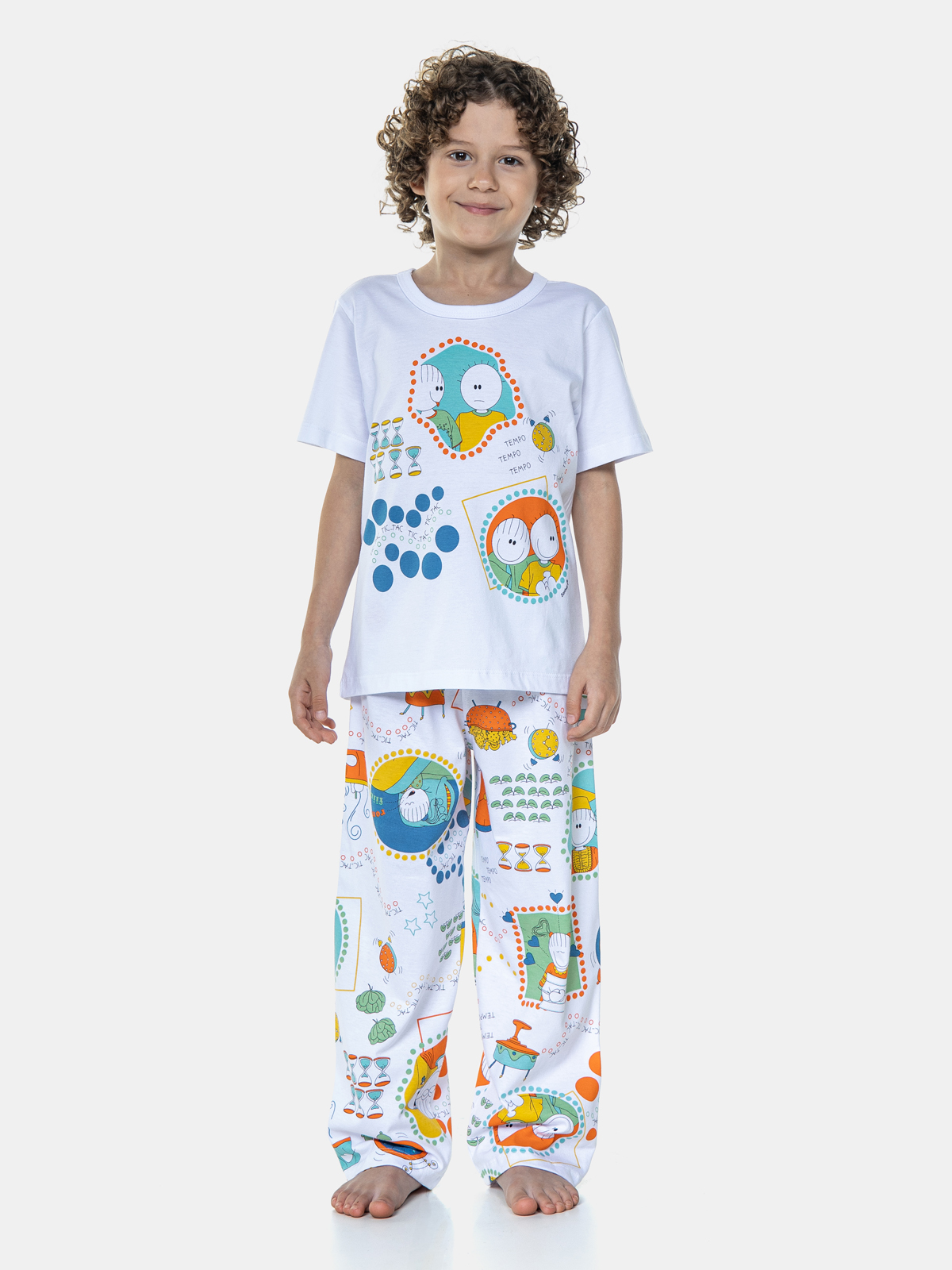 PIJAMA MASCULINO INFANTIL SONHART MANGA CURTA COM CALÇA ALGODÃO BRANCO
