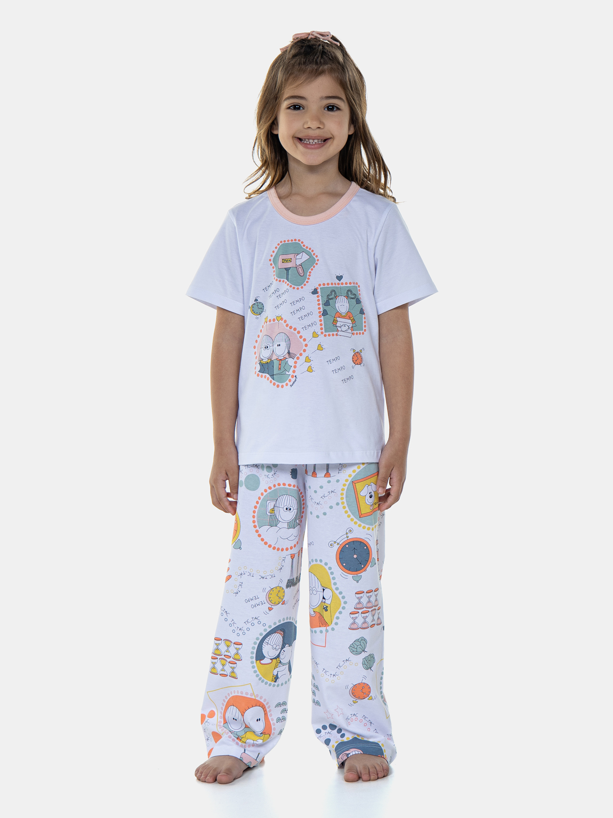 PIJAMA FEMININO INFANTIL SONHART MANGA CURTA COM CALÇA ALGODÃO BRANCO
