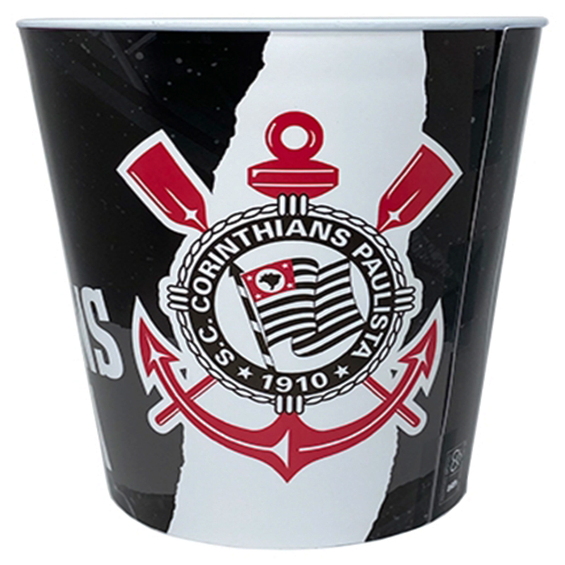 Balde de Pipoca Allmix Plástico Corinthians 3 Litros Oficial Branco