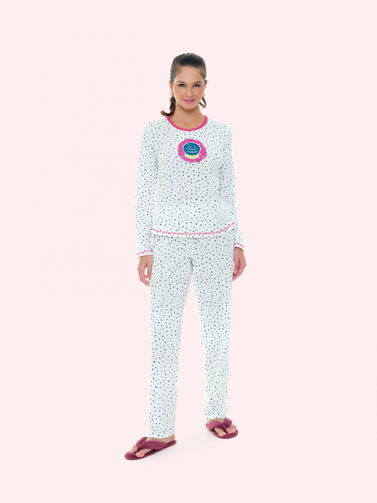 PIJAMA FEMININO BOCEJINHO MANGA LONGA CALÇA ALGODÃO ONÇA PLUS SIZE