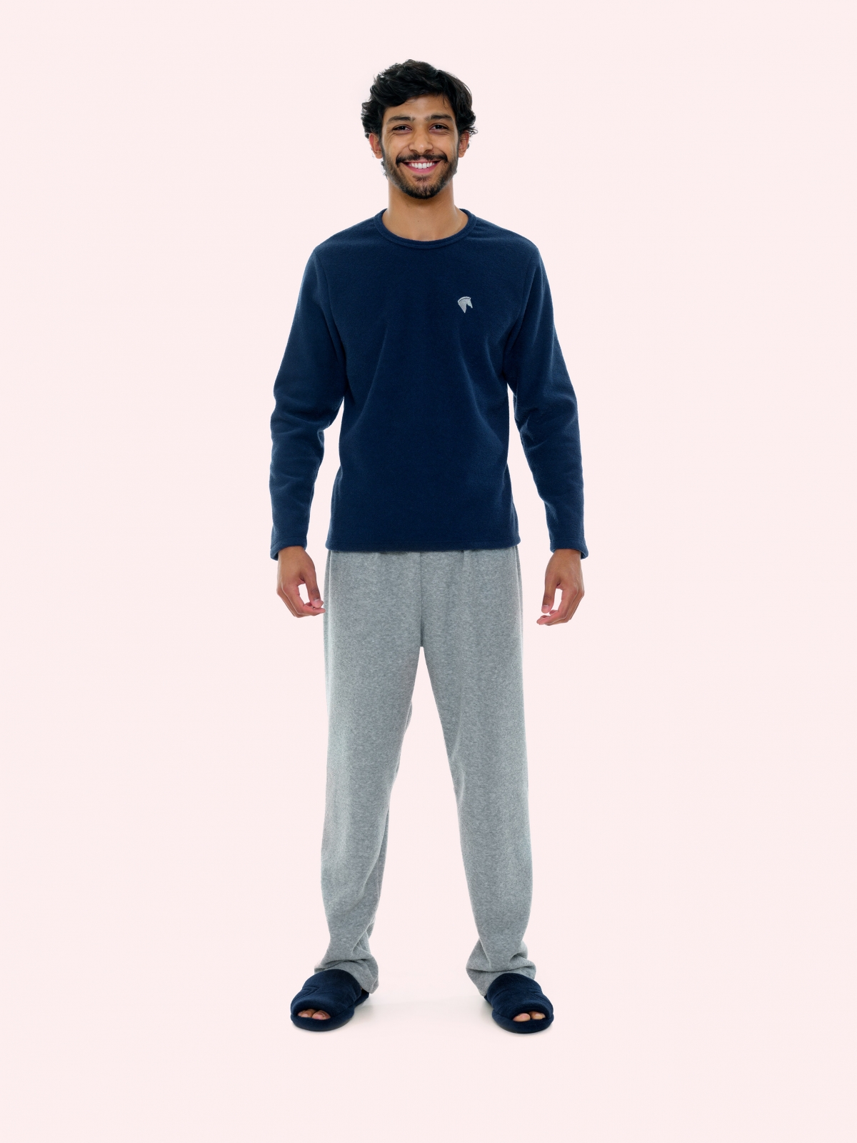 PIJAMA MASCULINO BOCEJINHO MANGA LONGA PLUSH AZUL E MESCLA