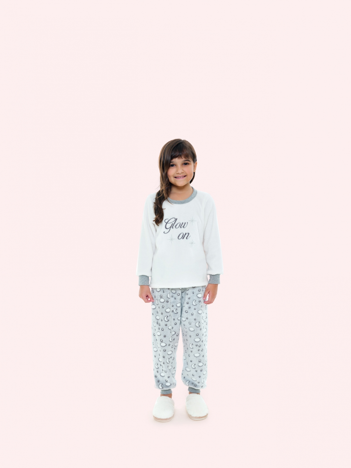 PIJAMA FEMININO INFANTIL BOCEJINHO MANGA LONGA E CALÇA FLEECE GLOW LUA