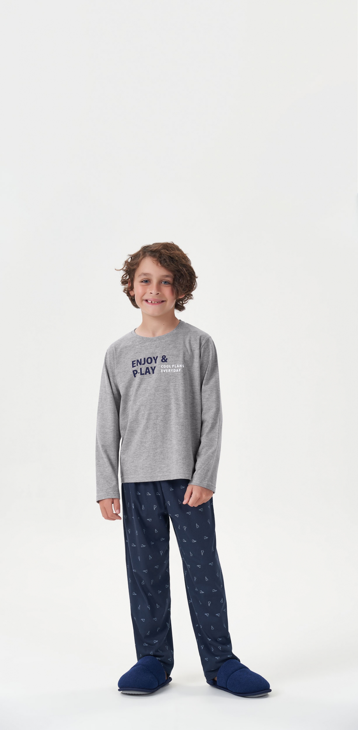 PIJAMA MASCULINO INFANTIL COR COM AMOR MANGA LONGA E CALÇA AZUL ENJOY E PLAY
