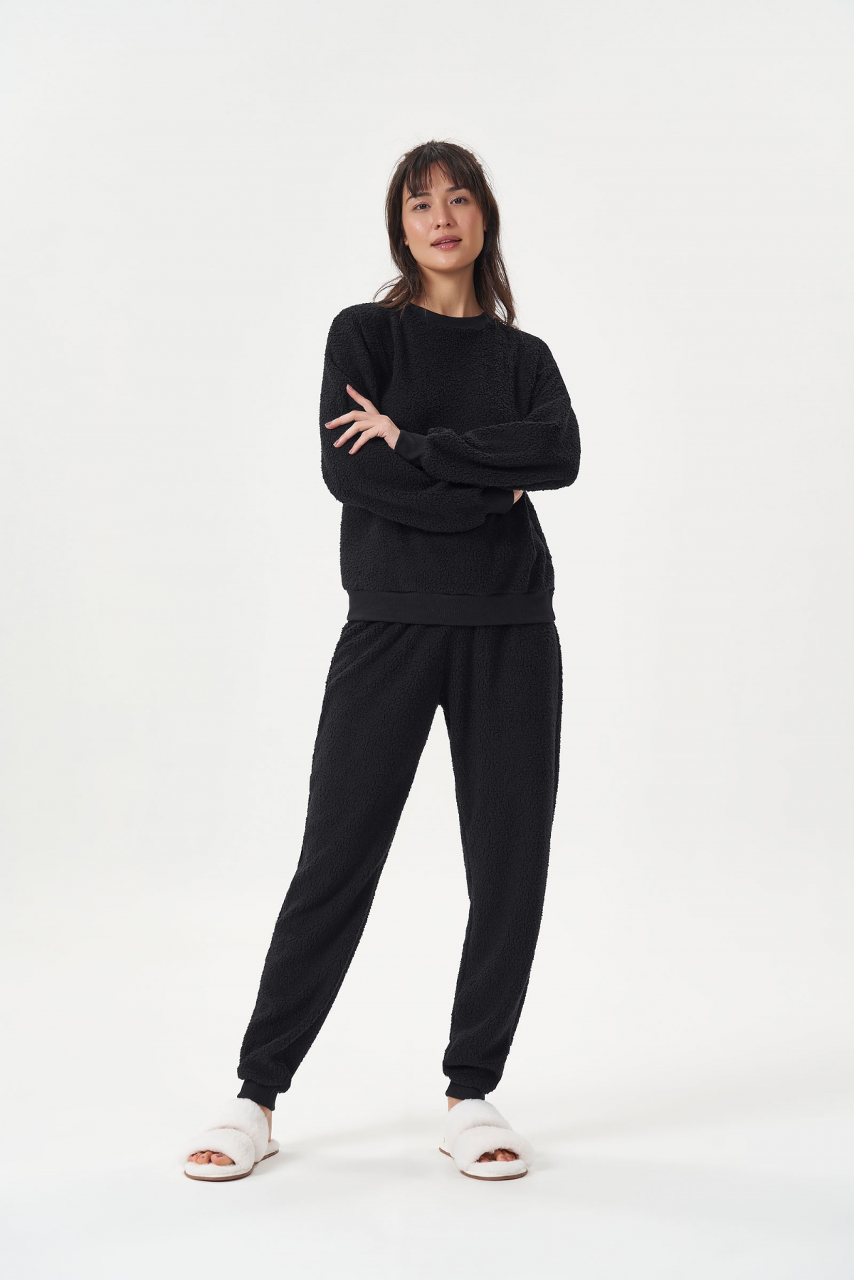 PIJAMA FEMININO COR COM AMOR MANGA LONGA QUENTINHO PUNHO PRETO