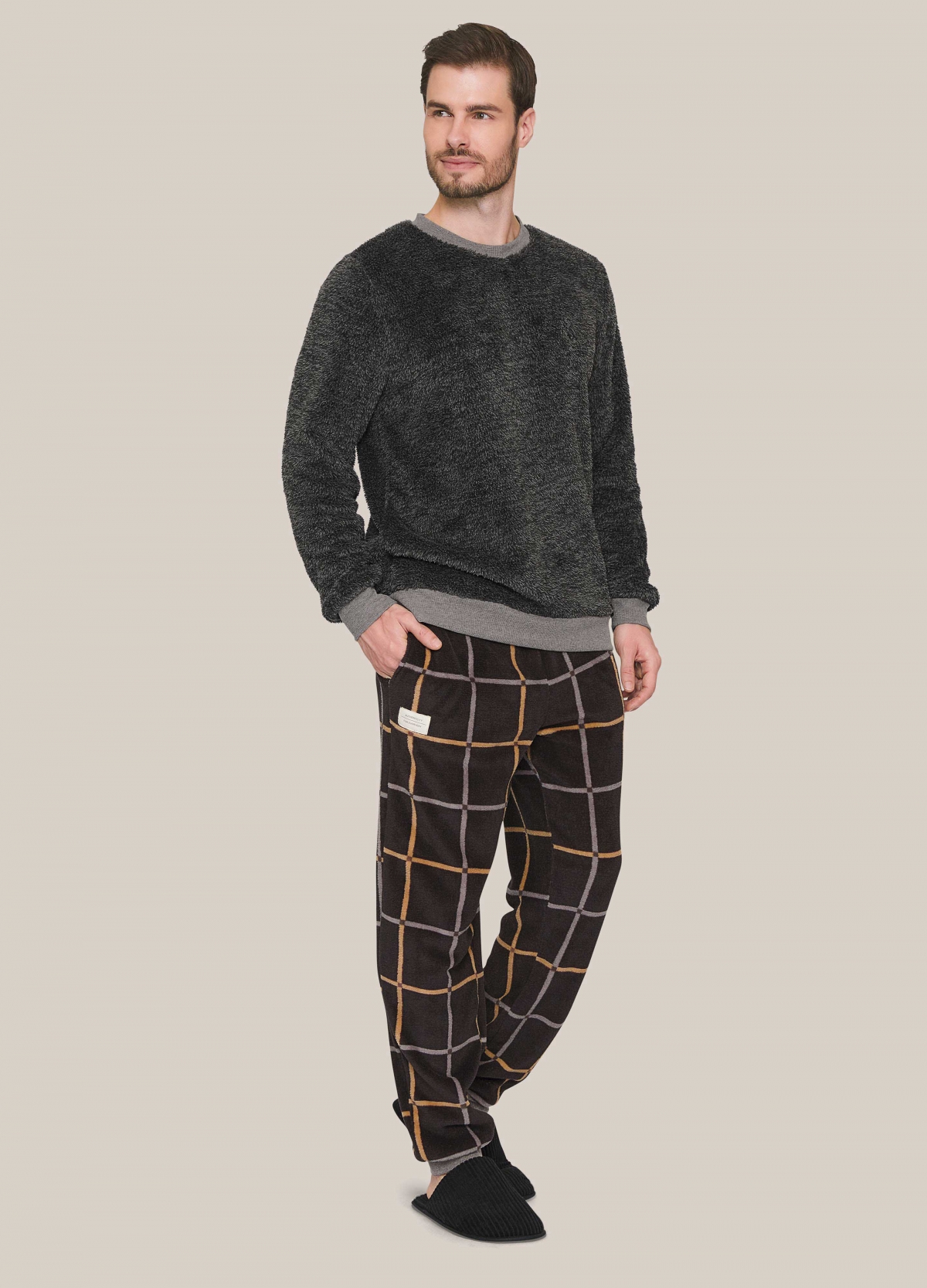PIJAMA MASCULINO LUA LUÁ MANGA LONGA E CALÇA FLEECE XADREZ