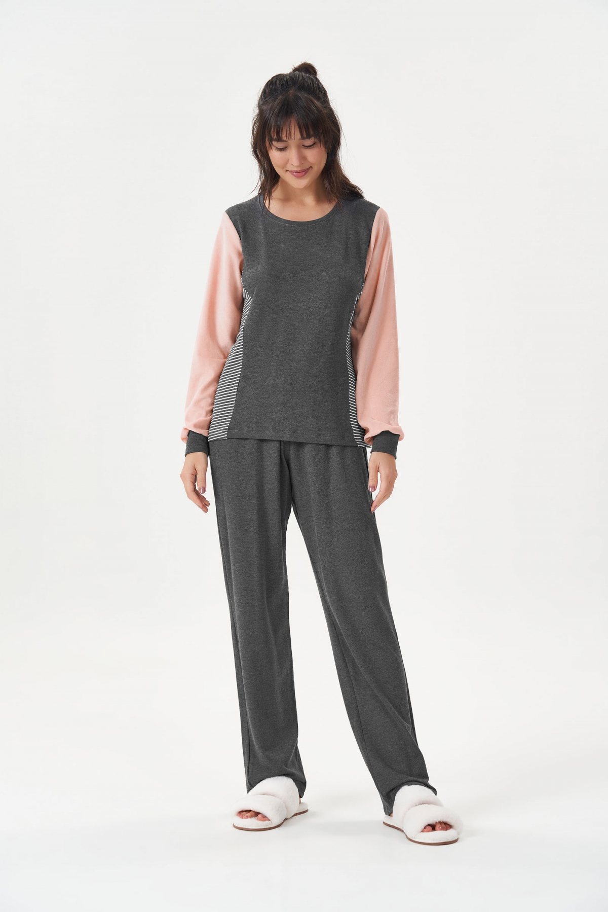 PIJAMA FEMININO COR COM AMOR MANGA LONGA E CALÇA VISCOLYCRA FLEECE