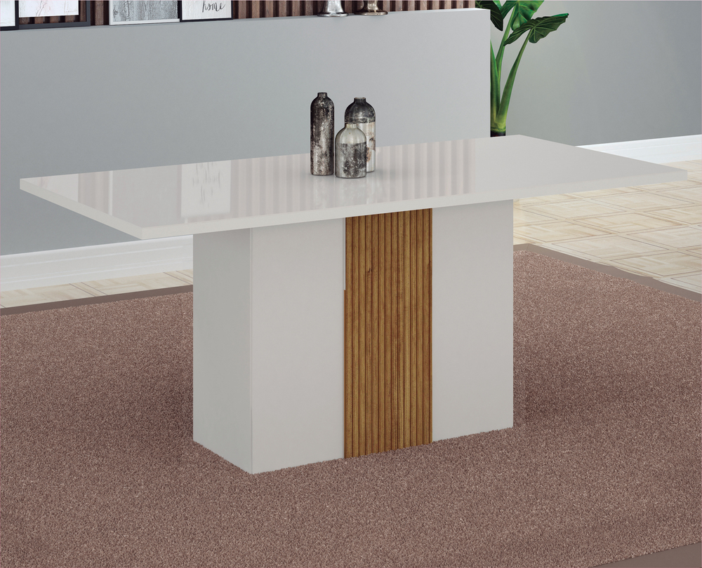 Mesa de Jantar 6 Lugares Tampo MDF/Vidro Doha 160cm Moveis Leifer CADEIRAS NÃO INCLUSAS