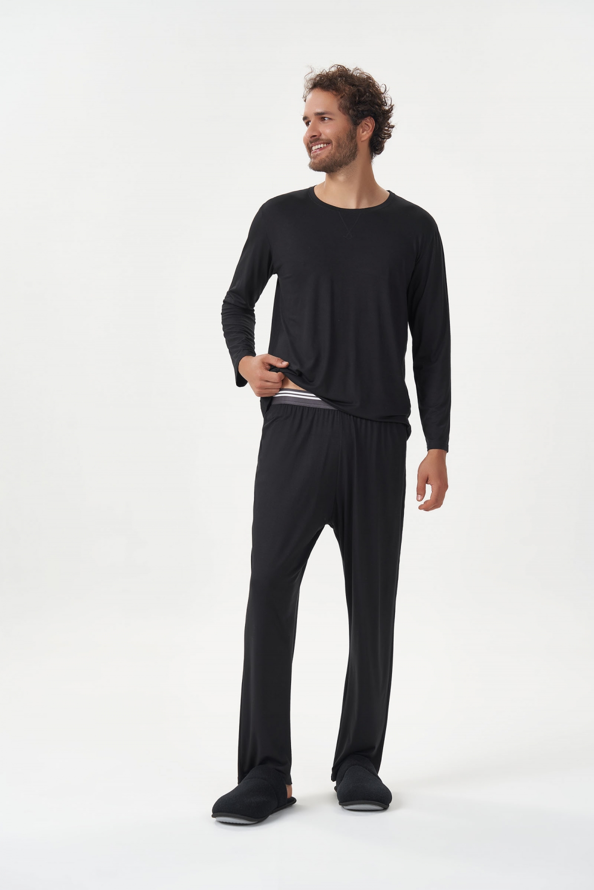 PIJAMA MASCULINO COR COM AMOR MANGA LONGA VISCOLYCRA PRETO