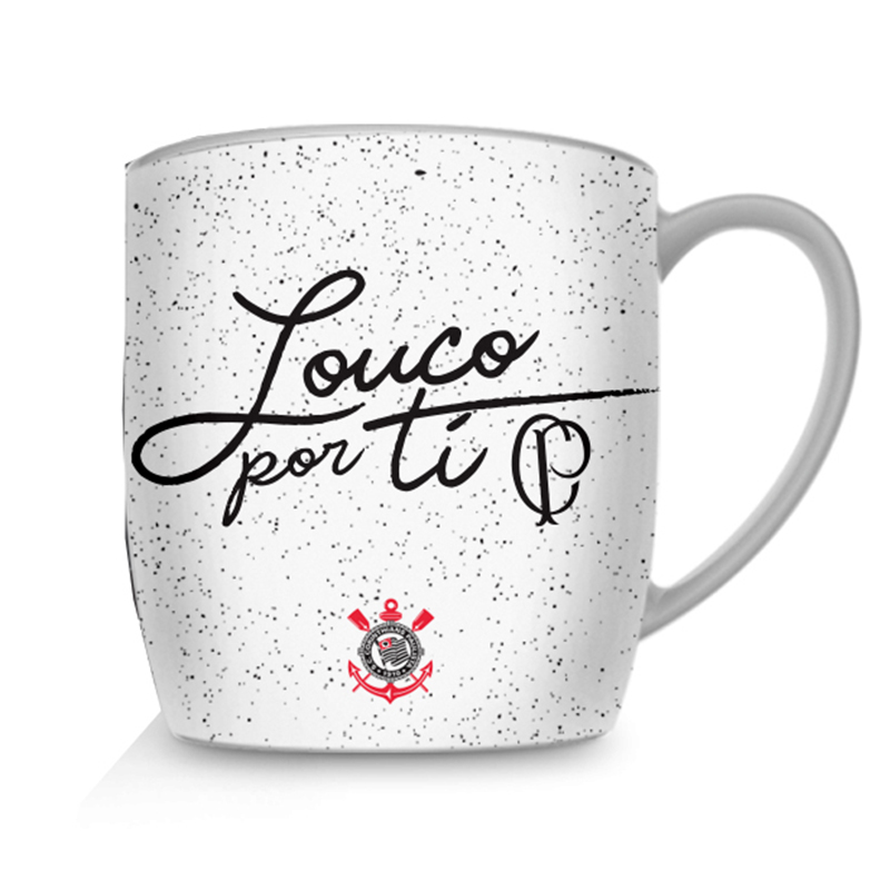 Caneca Porcelana Premium BrasFoot Corinthians Louco Por Tí 300 ML Urban Licenciada Branco