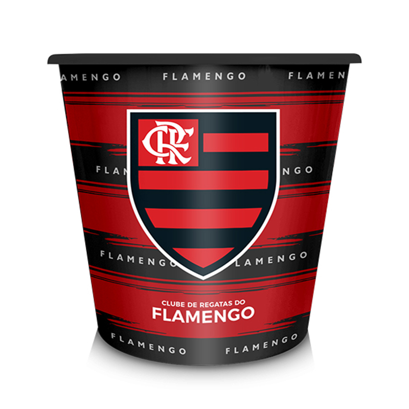 Balde de Pipoca Brasfoot Plástico Flamengo 2,5 Litros Oficial Branco