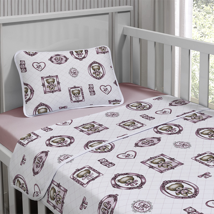 Jogo de Cama Tecebem Mini Cama(Montessoriana) Malha 100% Algodão Cristina 3 Peças Rose