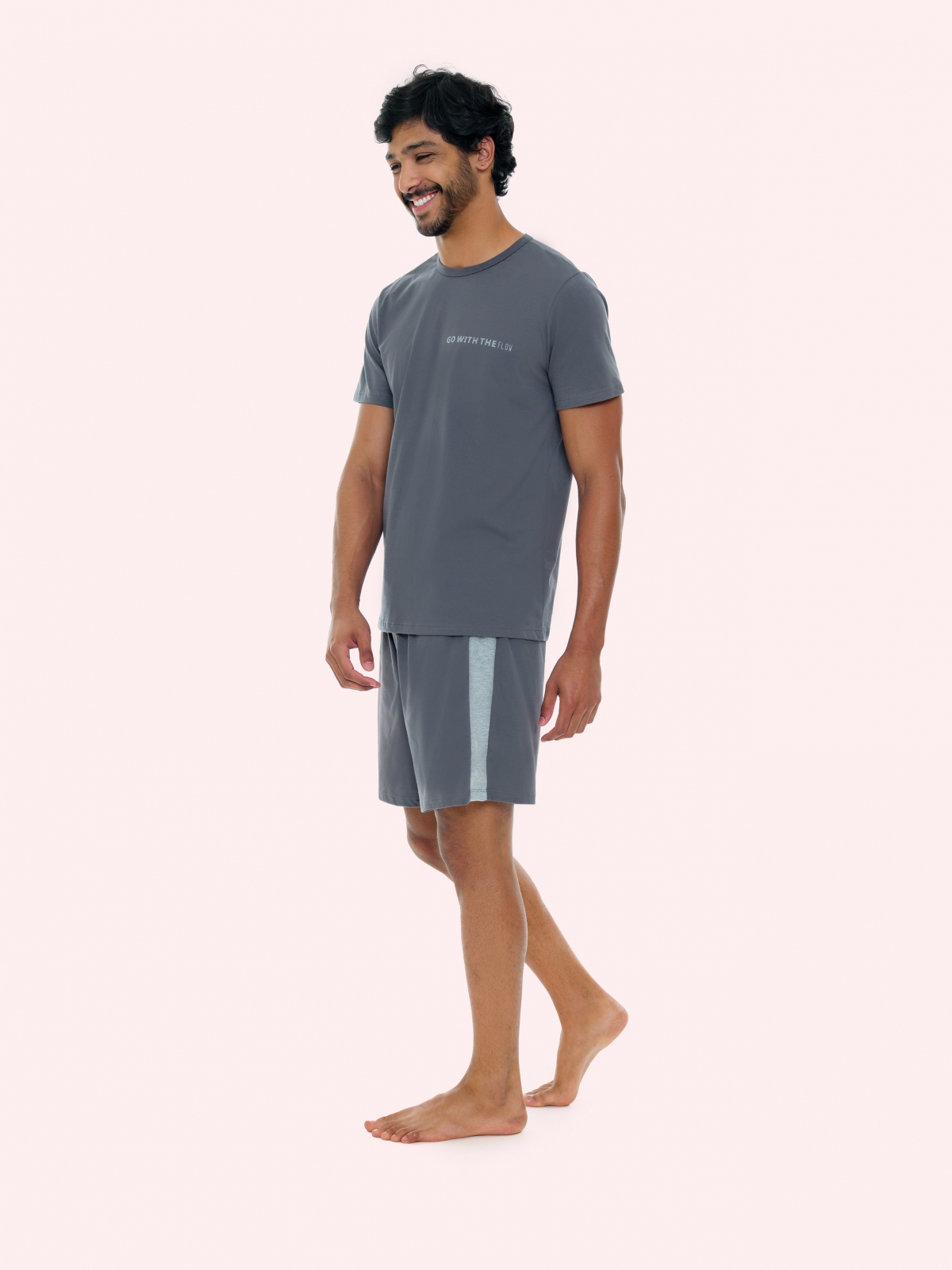 PIJAMA MASCULINO BOCEJINHO MANGA CURTA ALGODÃO GO WITH CINZA