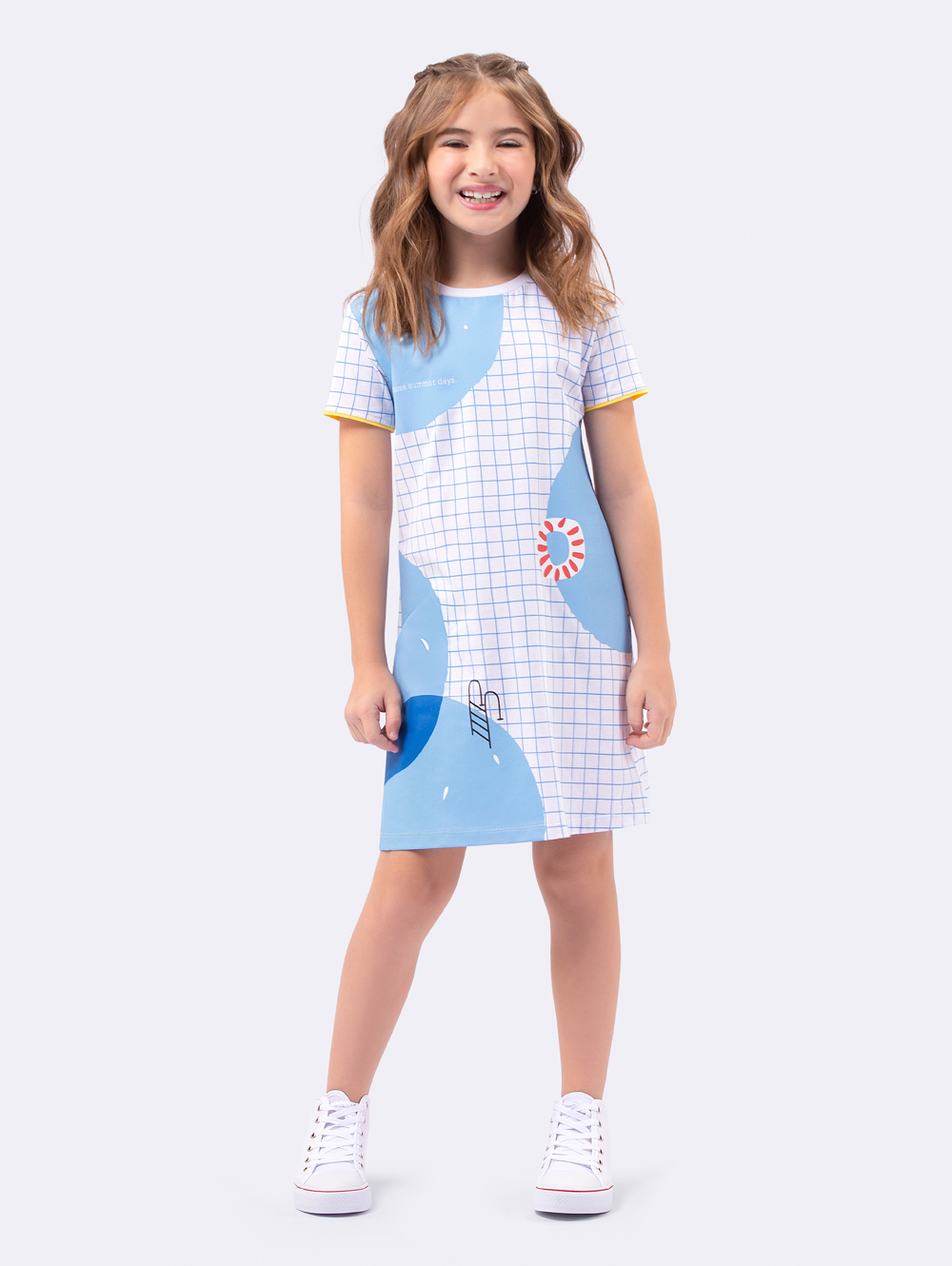 CAMISOLA FEMININA INFANTIL VEGGI MANGA CURTA PRAIA AZUL