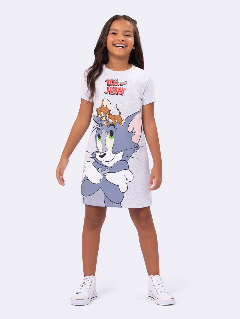 CAMISOLA FEMINIA INFANTIL VEGGI MANGA CURTA TOM E JERRY MESCLA