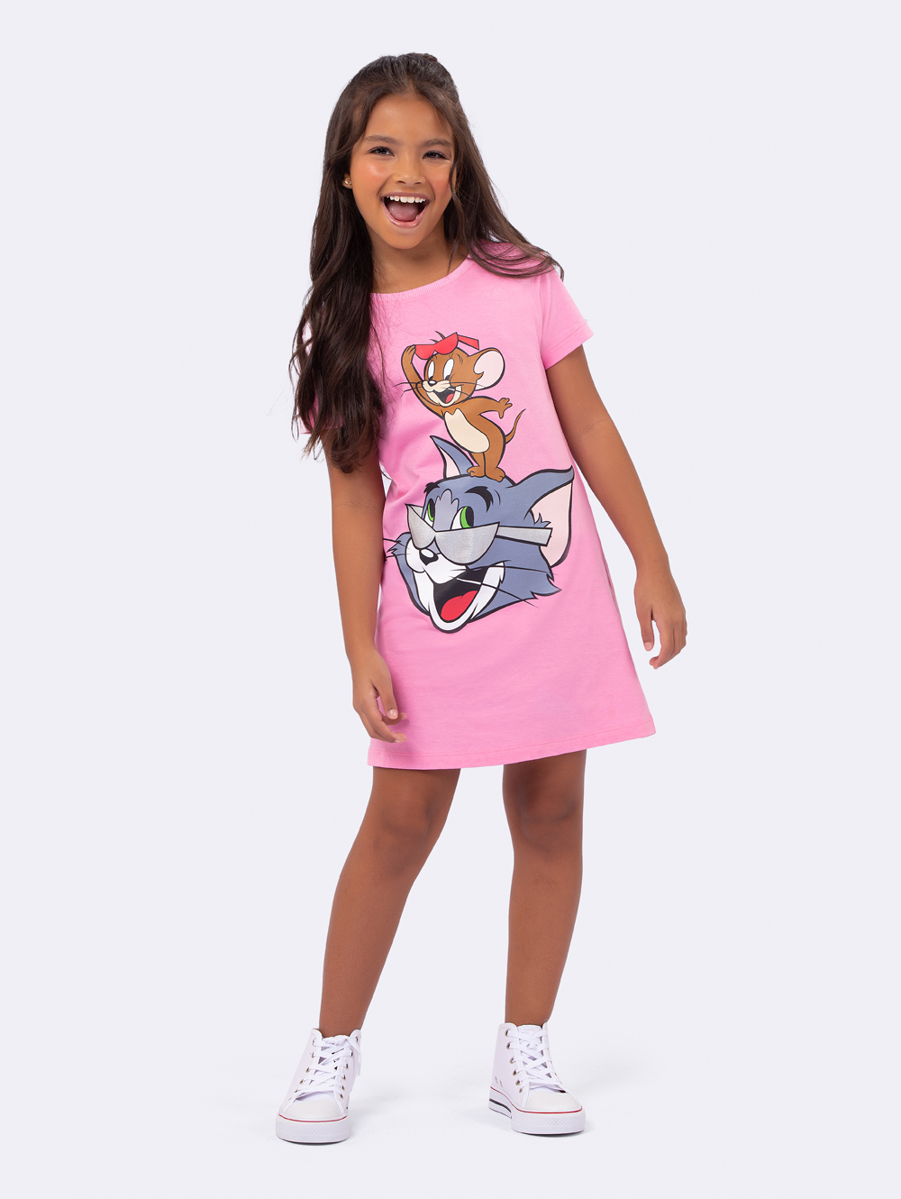CAMISOLA FEMININA VEGGI INFANTIL MANGA CURTA TOM E JERRY ROSA