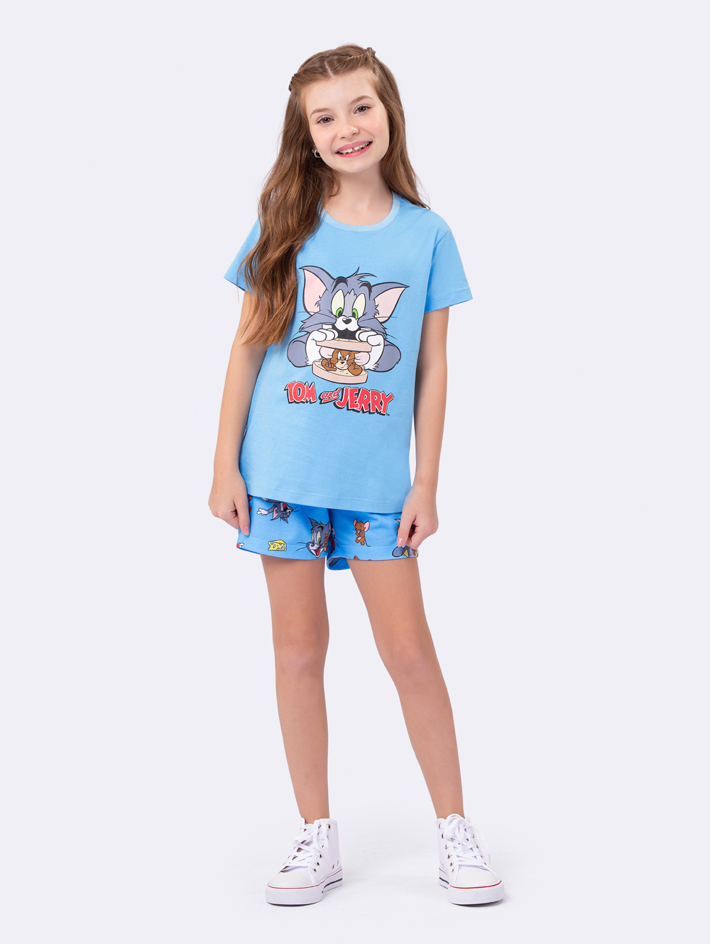 SHORTDOLL FEMININO INFANTIL VEGGI MANGA CURTA TOM E JERRY AZUL