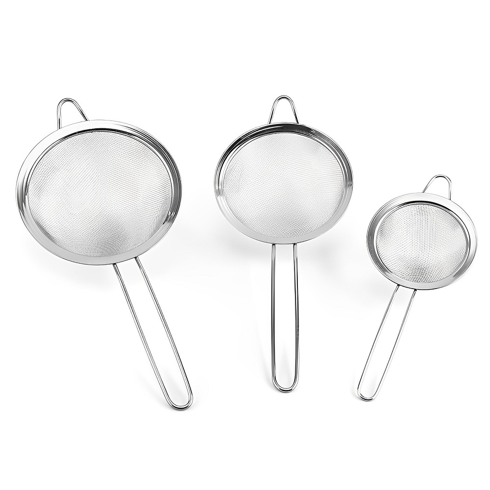 Kit Peneira Inox Luxo - Jogo 3 Peças - Uso em Bar, Cozinha e Restaurante