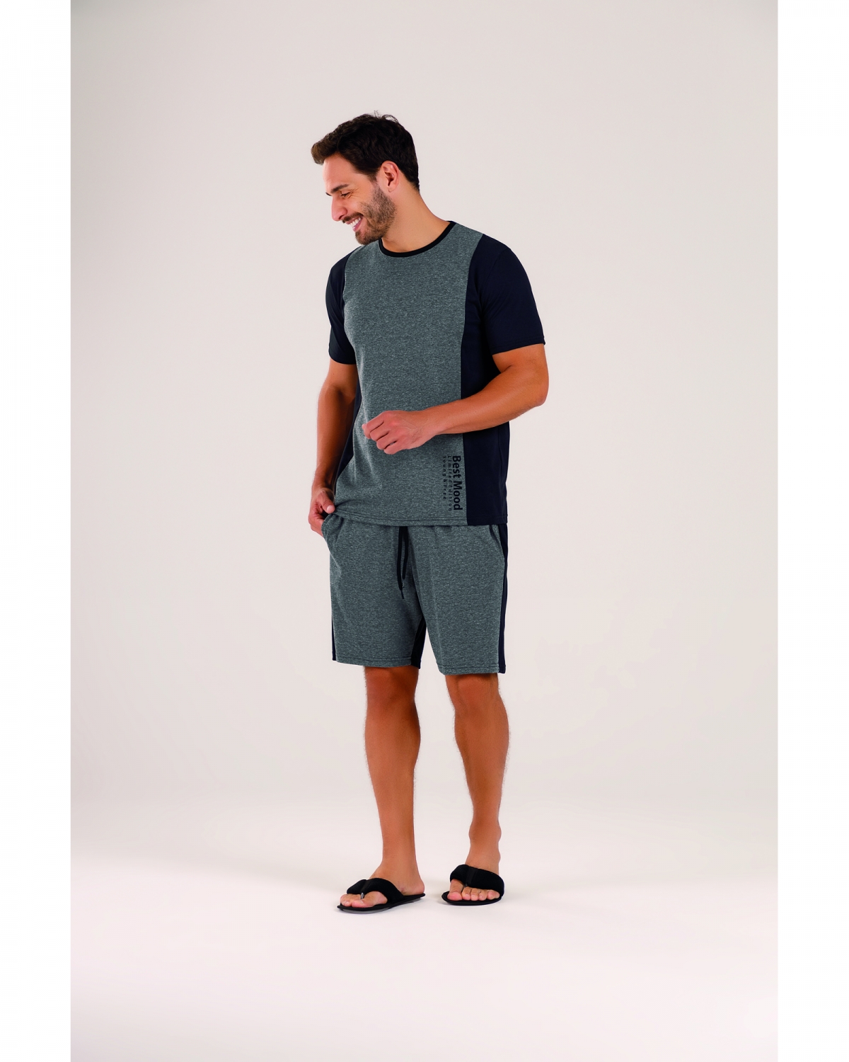 PIJAMA MASCULINO COR COM AMOR MANGA CURTA BERMUDA MESCLA