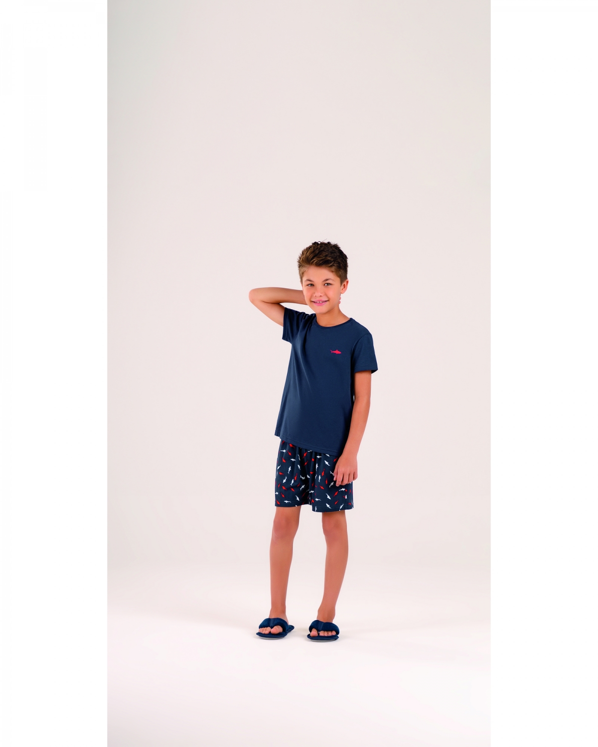 PIJAMA MASCULINO INFANTIL COR COM AMOR MANGA CURTA LISA PEIXE