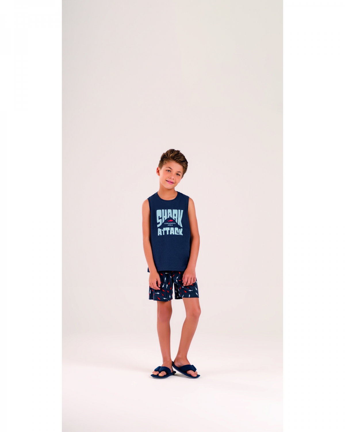 PIJAMA MASCULINO INFANTIL COR COM AMOR REGATA SHARK