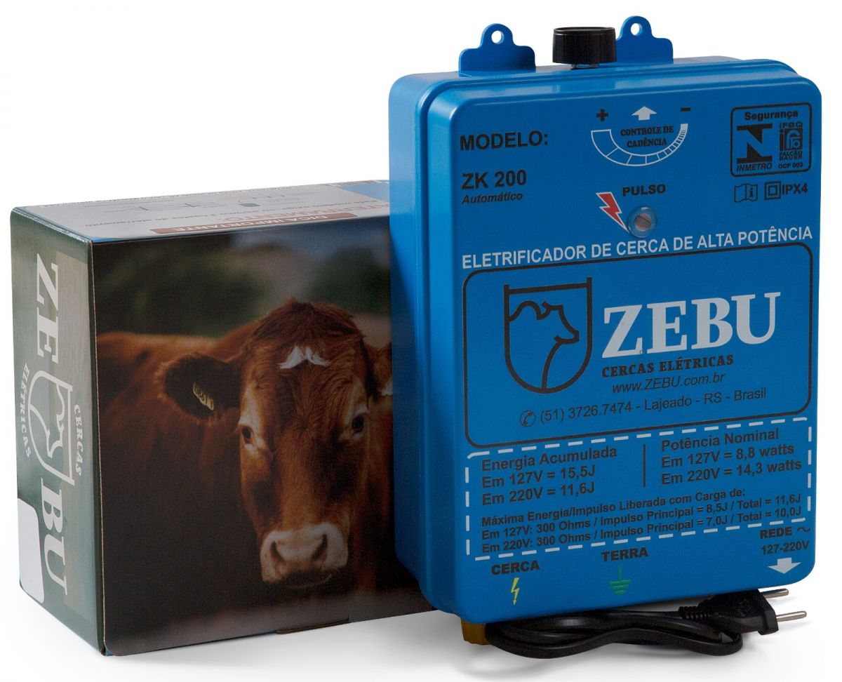 ELETRIFICADOR CERCA CHOQUE ELETRICO ZEBU ZK200 127/220V 10J 200KM