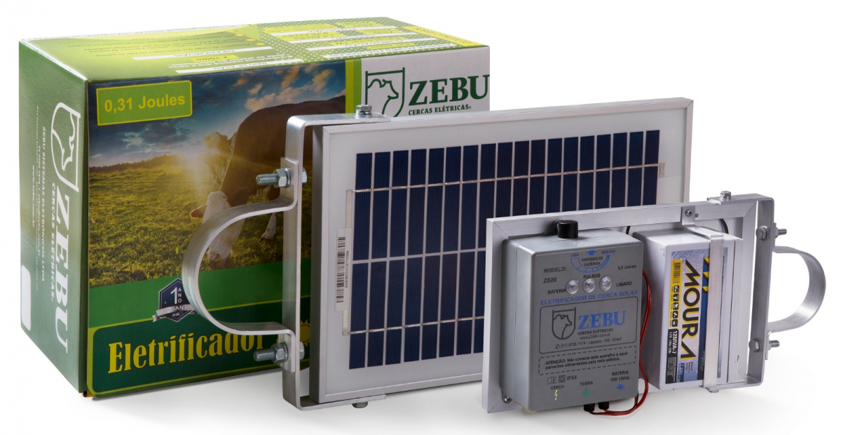 BI ELETRIFICADOR SOLAR BATERIA INTEGRADA ZEBU ZS20 20KM CHOQUE CERCA ELETRICA