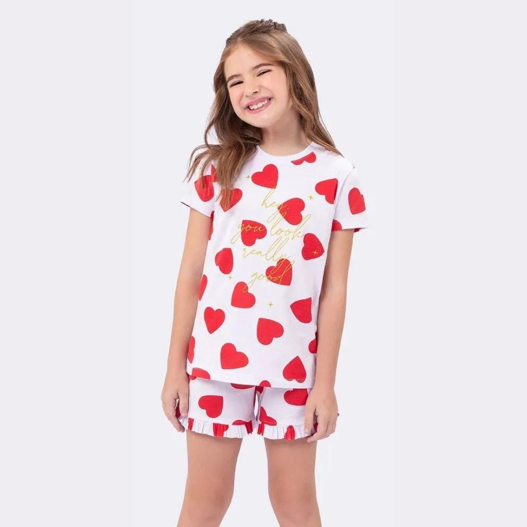 SHORTDOLL FEMININO JUVENIL VEGGI MANGA CURTA CORAÇÃO