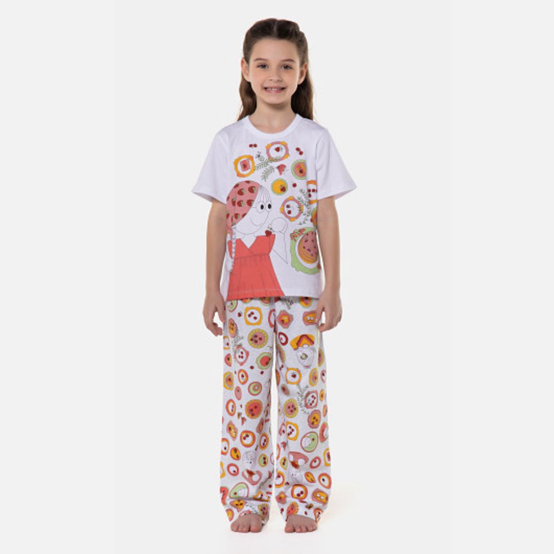 PIJAMA FEMININO INFANTIL SONHART MANGA CURTA COM CALÇA BRANCO