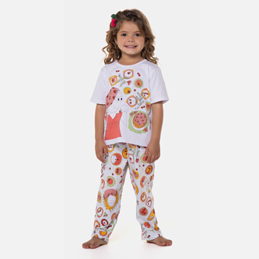 PIJAMA FEMININO INFANTIL SONHART MANGA CURTA E CALÇA BRANCO