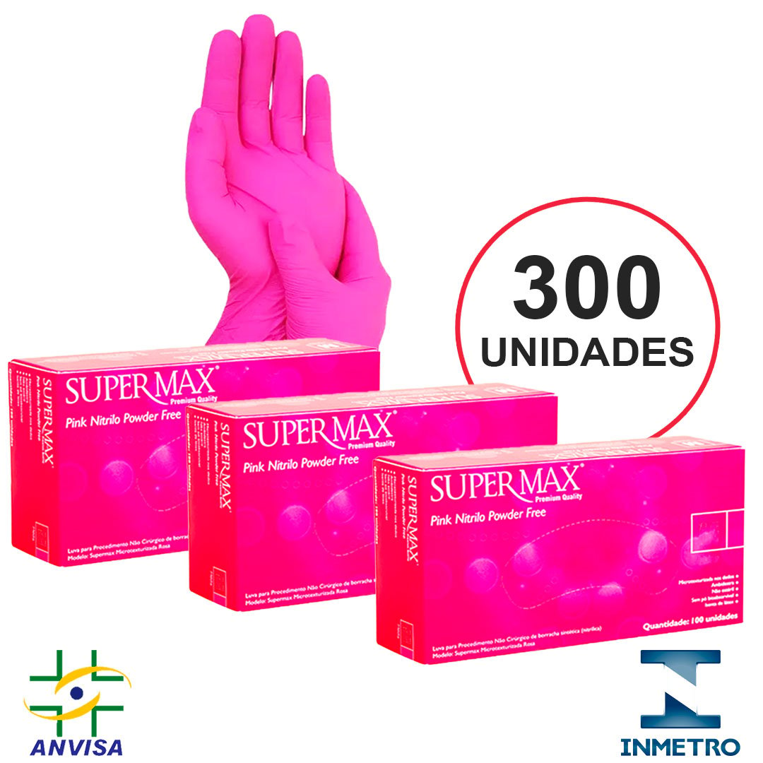 KIT Luva de Nitrilo 300 unidades Rosa Grande