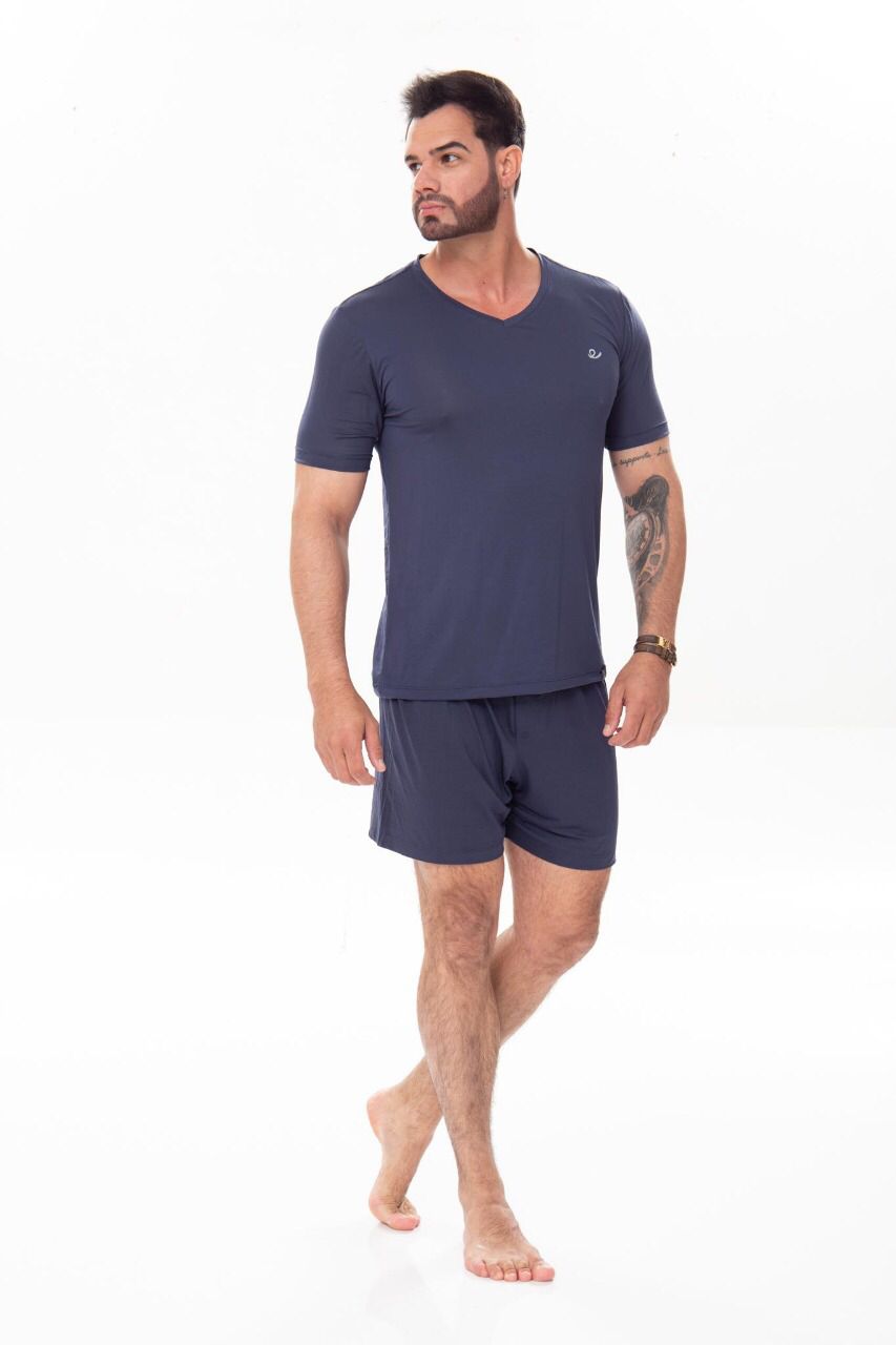 PIJAMA MASCULINO YUME MANGA CURTA MODAL MARINHO