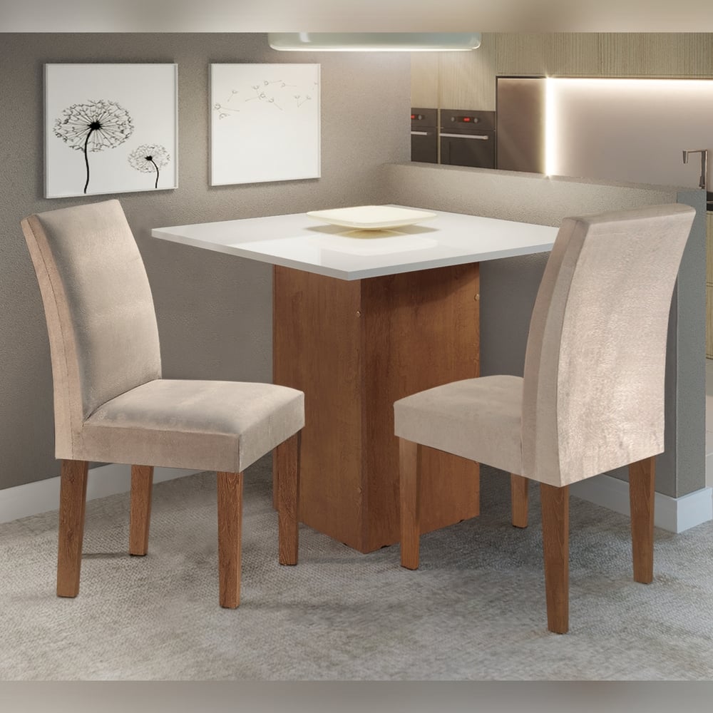 Conjunto Sala de Jantar Mesa Tampo MDF 90cm 2 Cadeiras Luciana Cel Moveis