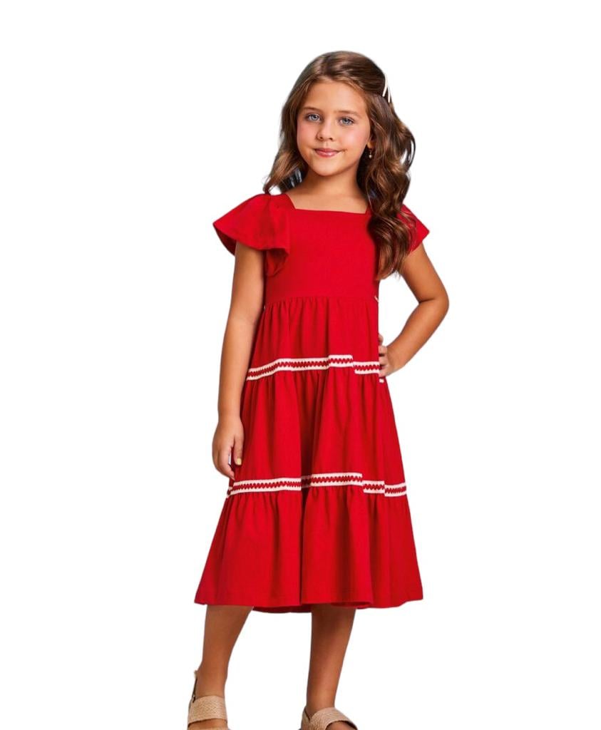 Vestido com Entremeio Vermelho H4811