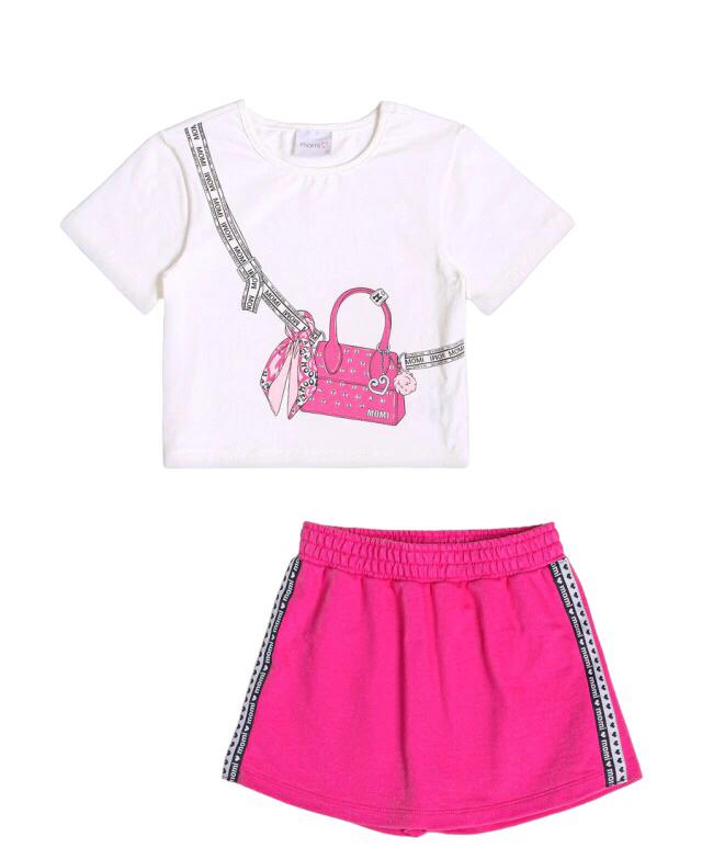 CONJUNTO BLUSA OFF WHITE E SHORTS MOLETINHO PINK 