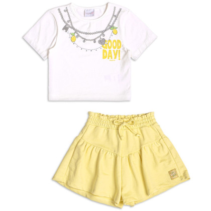 CONJUNTO BLUSA OFF WHITE E SHORTS MOLETINHO