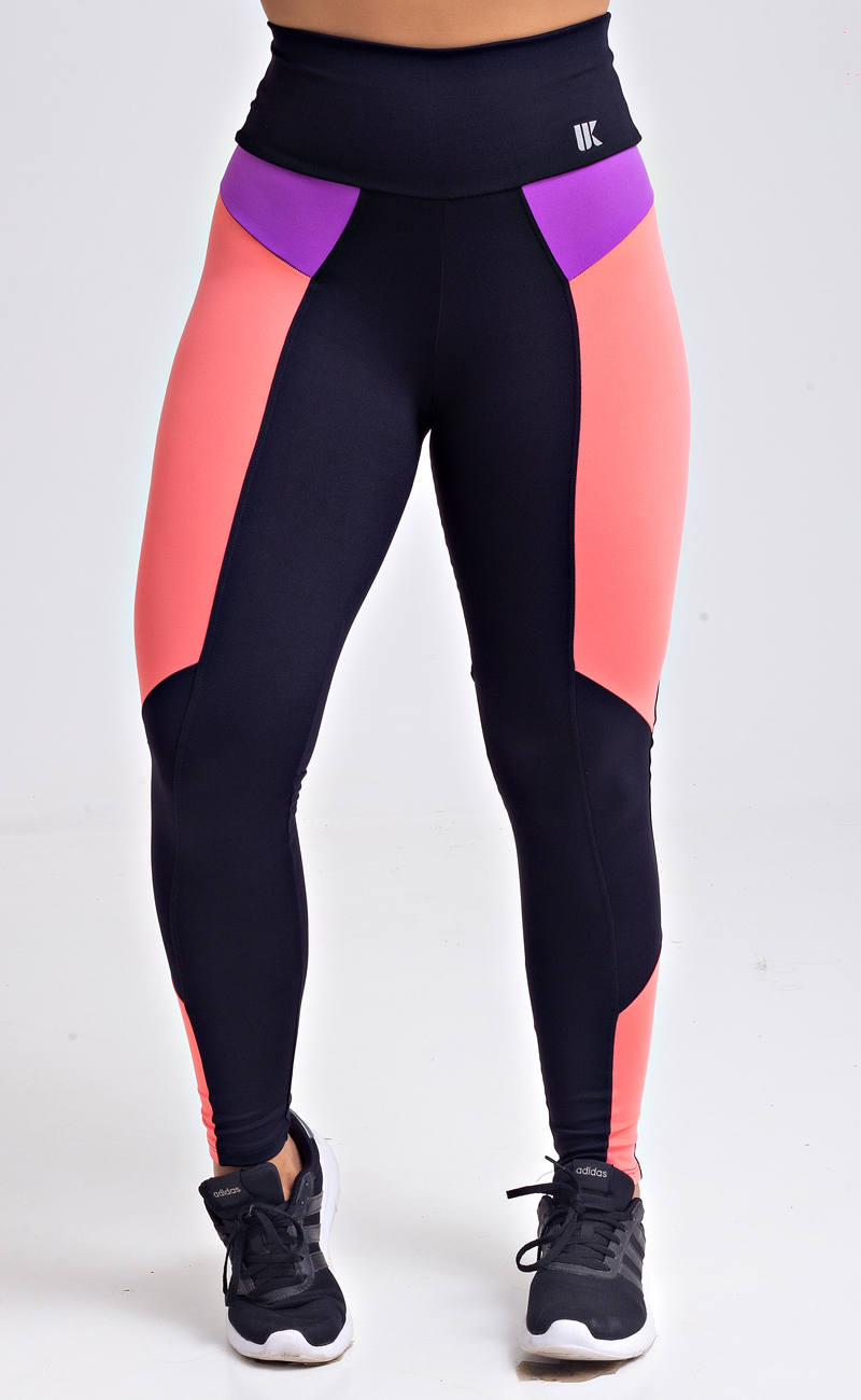 Calça Legging Preta Recortes Coloridos