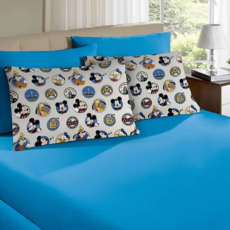 Jogo de Cama Portallar Casal Malha Disney 3 Pçs Amigos do Mickey Azul